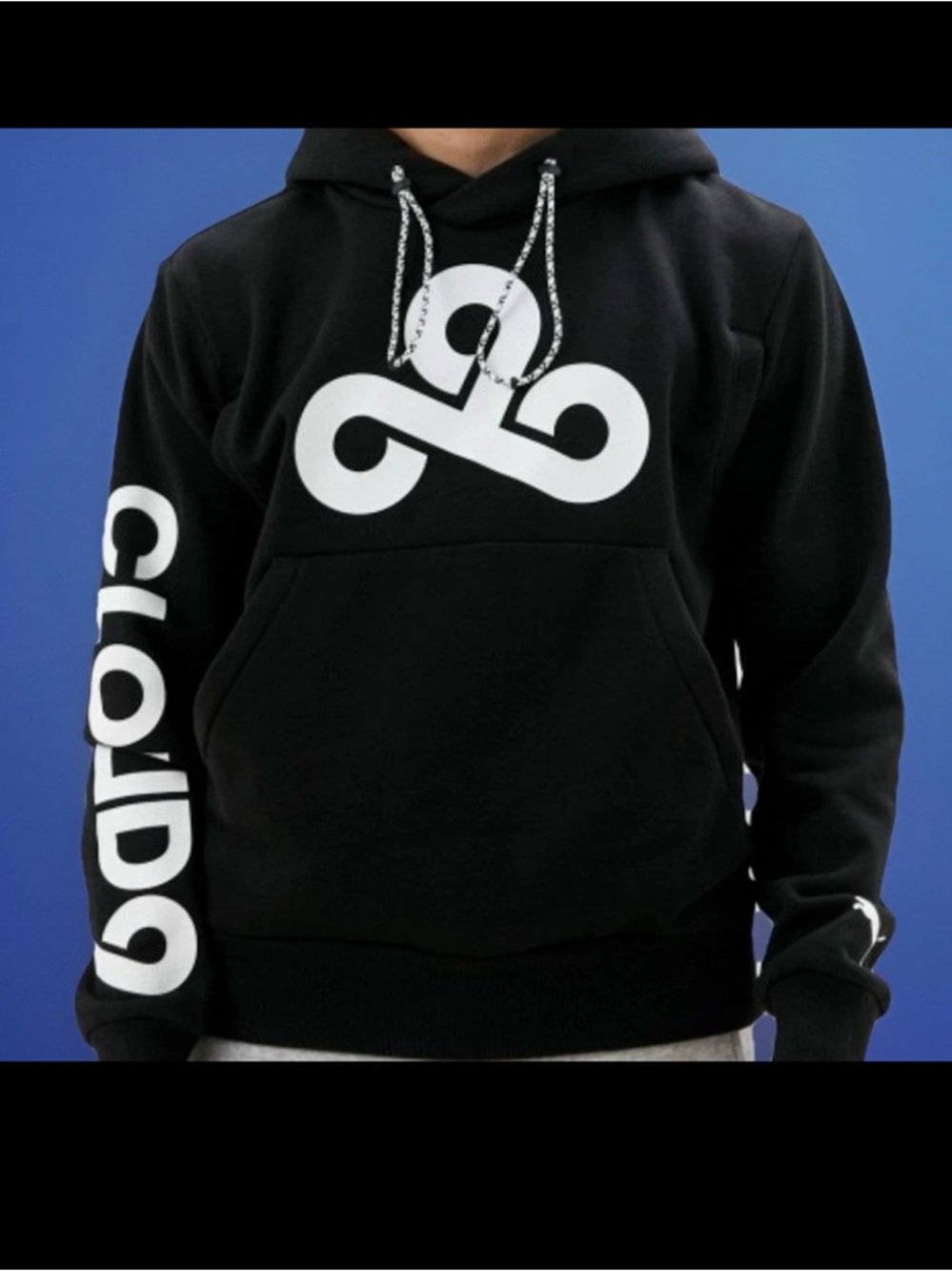 Cloud 9 Black Hoodie with White Logo and Sleeve Script